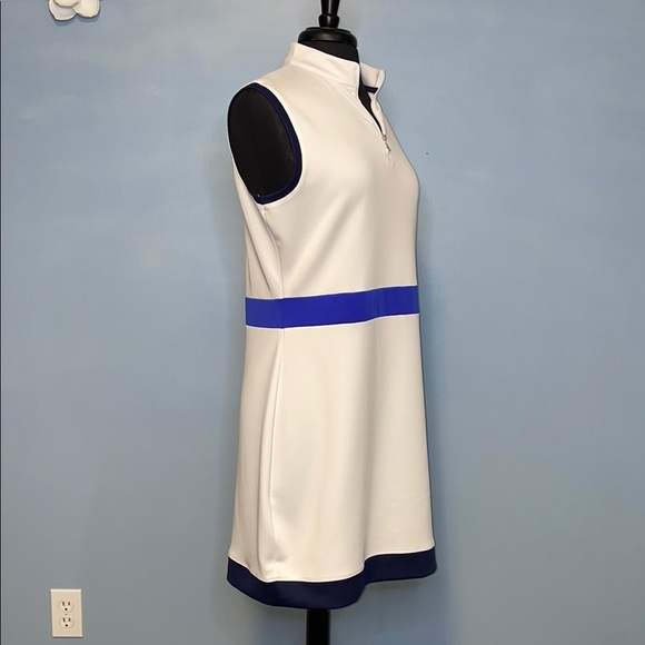 PGA Tour Blue and White Sheath Dress Mock Neck Sleeveless Dress Size Large - Picture 4 of 8